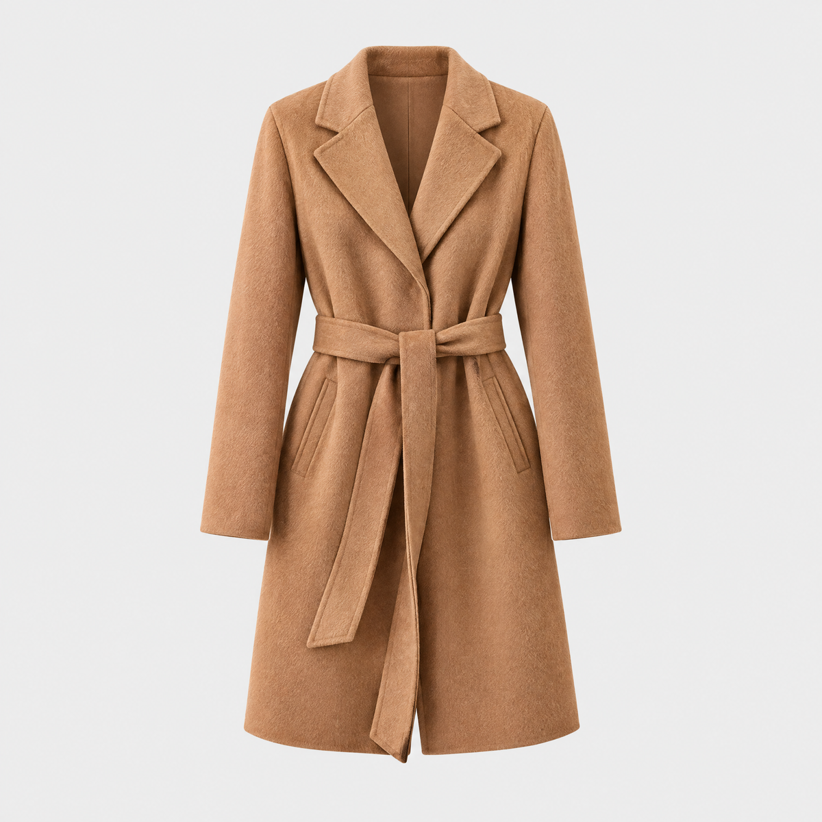 Claire Womens Belted Wool Coat in Midi Length