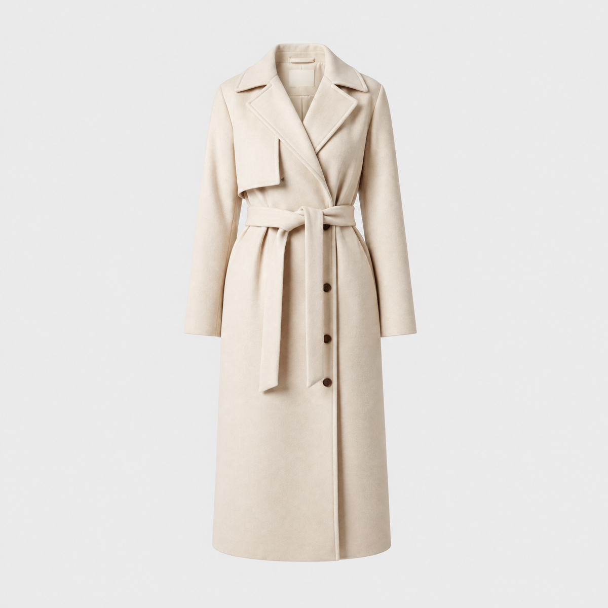 Joanna Womens Long Belted Coat with Double-Breasted Front