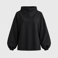 Women's High-Neck Soft Knit Top, Relaxed Oversized Fit | Chic High Neckline, Flattering Cut | Black, Blue or White | S–5XL