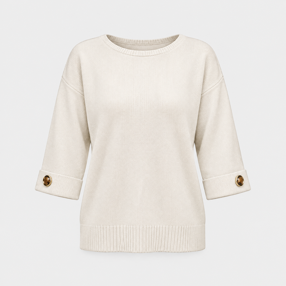 Romilly | Women's Relaxed Fit Crew Neck Sweater — Wide Cuffs with Gold-Tone Buttons in 4 Colors | Westmere