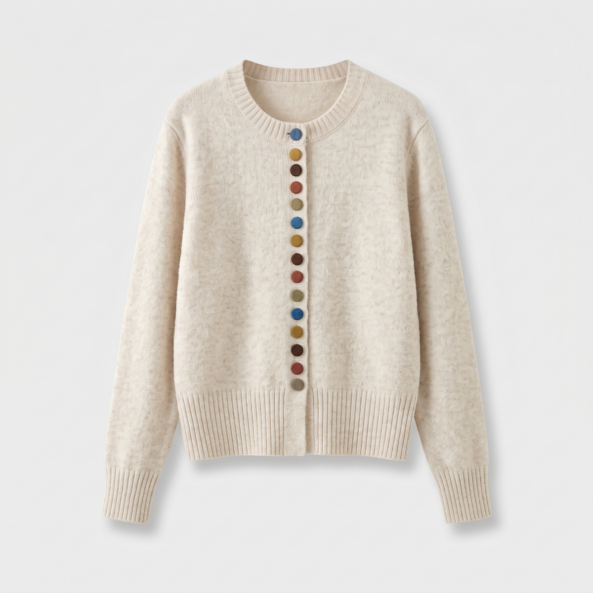 Thessira | Women's Button-Front Cardigan Sweater — Multicolor Buttons on Relaxed Knit in 4 Colors | Westmere
