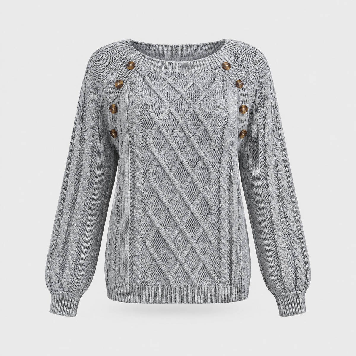 Vexara | Women's Cable Knit Button Detail Sweater — Tortoiseshell Shoulder Buttons in 4 Colors | Westmere