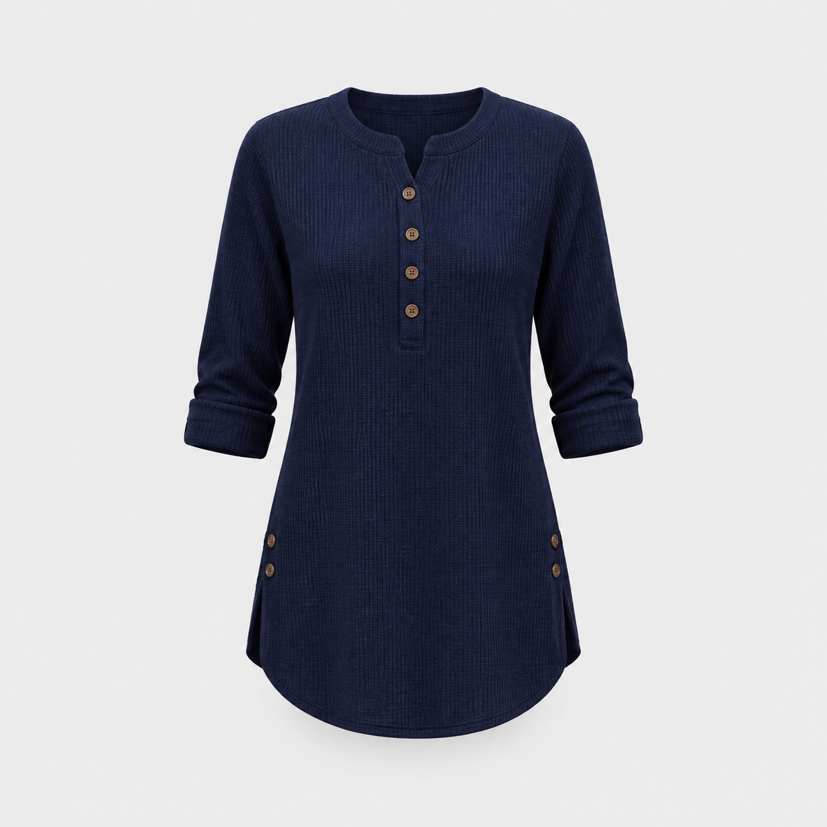 Cressida | Women's Relaxed Fit Henley Tunic Sweater — Button Placket Pullover with Curved Hem | Westmere