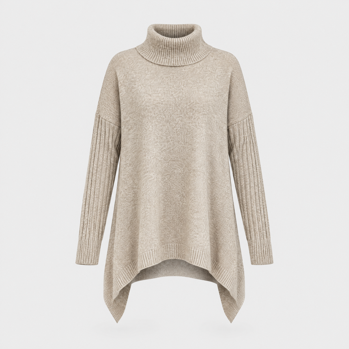 Romara | Women's Oversized Turtleneck Sweater — Draped Asymmetric Hem Pullover in 5 Colors | Westmere