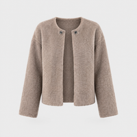Women's Elegant Round-Neck Coat, Long Sleeve | Timeless Silhouette, Sophisticated Cut | Beige, Black or Red | S–5XL