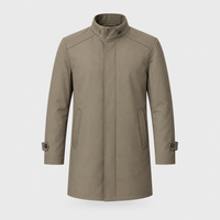 Men's Business Coat, Stand Collar & Zip Placket | No-Iron Poly Blend, Loose Fit | Khaki or Blue | S–XXL
