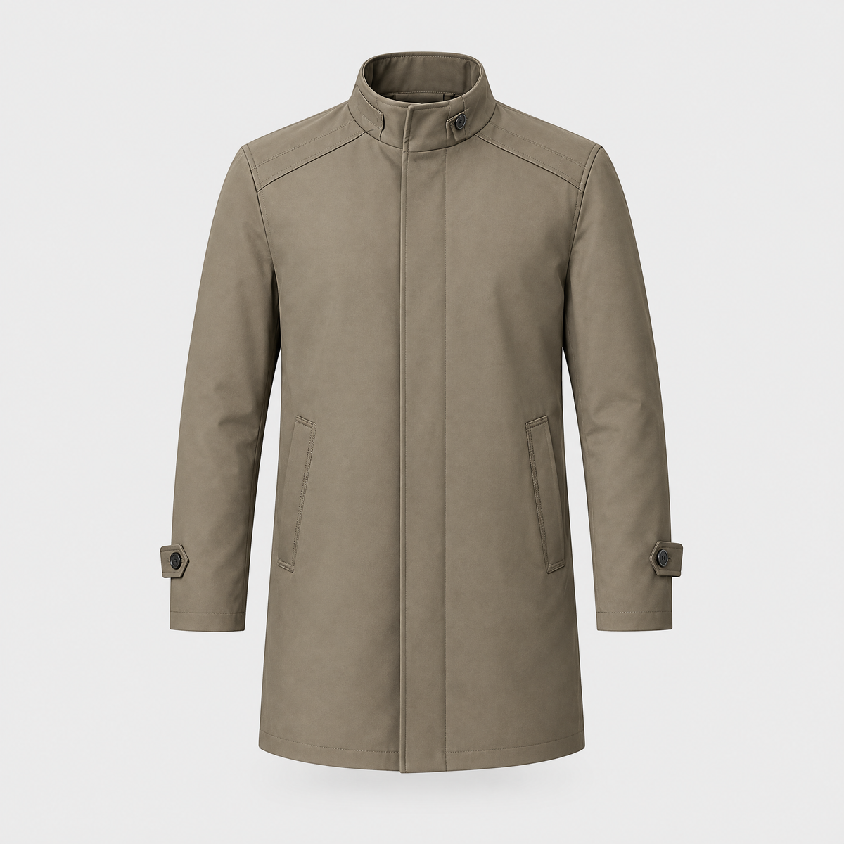 Men's Business Coat, Stand Collar & Zip Placket | No-Iron Poly Blend, Loose Fit | Khaki or Blue | S–XXL