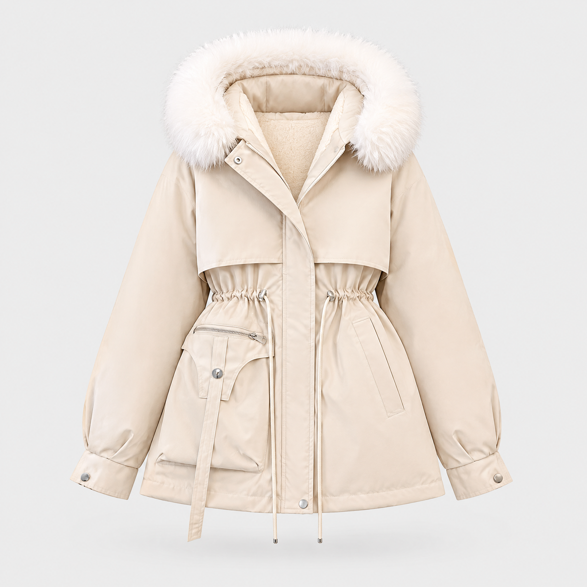 Women's Fur-Trimmed Winter Coat, Adjustable Waist | Plush Faux Fur Hood, Weather-Resistant Layer | 4 Colorways | S–2XL