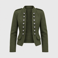 Women's Double-Breasted Military Cropped Jacket | Stand Collar, Silver Buttons, Epaulettes | 5 Colorways | S–5XL
