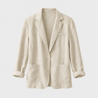 Men's Linen Blend Blazer, Unlined | Notch Lapel, Patch Pockets & Horn-Style Buttons | Beige, White, Gray or Blue