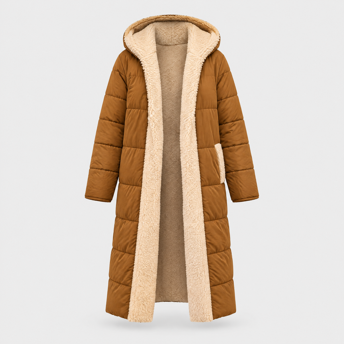 Relaxed Fit Quilted Hooded Full-Length Puffer Coat for Women – Cozy Warmth & Practicality