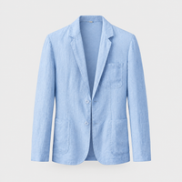 Men's Linen-Cotton Blazer, Crumpled Weave | Lapel Collar, Multi-Pocket Front | Blue, White or Black | S–XXL