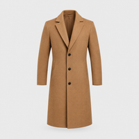Men's Long Wool Coat, Single-Breasted | Lapel Collar, Side Pockets, Button Front | Khaki, Black, Gray or Blue | S–XXL
