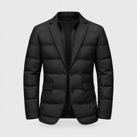 Men's Down Jacket with Duck Down Fill | Lapel Collar, Zip & Button Front | Black, Gray or Green | S–XXL