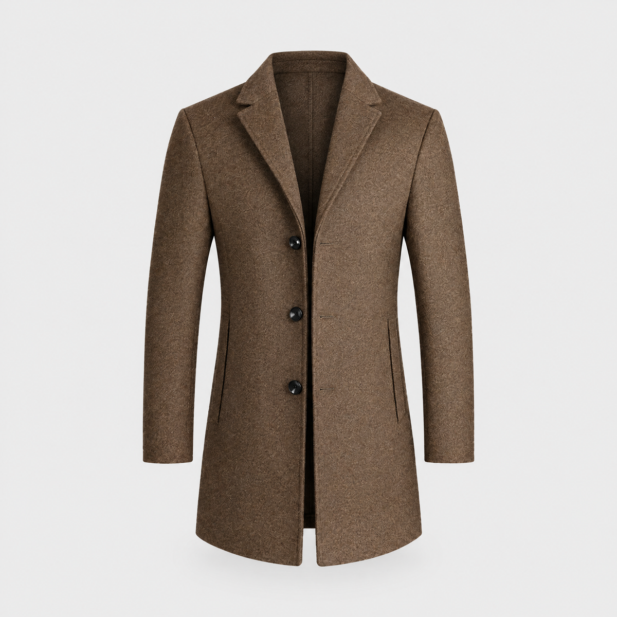 Men's Wool Blend Coat, Silk-Lined | Three-Button Front, Tailored Lapel | Khaki, Gray, Black or Blue | S–XXL