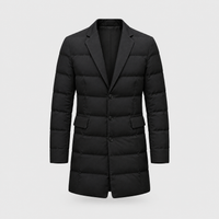 Men's Winter Down Jacket, Duck Down Filled | Tailored Lapel Collar, Button-Front & Side Pockets | Black | S–XXL