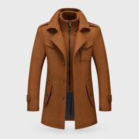Men's Wool Blend Coat, Stand-Up Collar | Zipper Front, Thoughtful Pocket Layout | Brown, Black or Gray | S–XXL