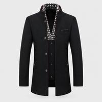 Men's Wool Blend Coat, Checkered Lining | Stand-Up Collar, Metallic Button Front | Black, Blue or Khaki | S–XXL