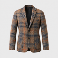 Men's Plaid Wool Blend Blazer, Tailored Fit | Timeless Check Pattern, Structured Cut | Brown or Gray | S–XXL