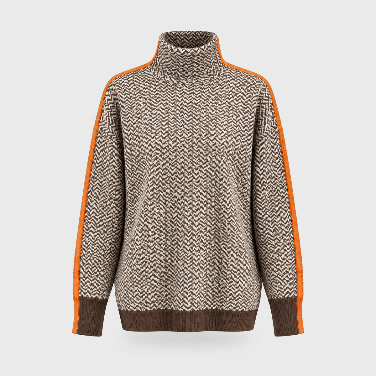 Women's Herringbone Turtleneck Sweater, Luxe Design | Refined Pattern, Flattering Fit | Orange or Green | One Size