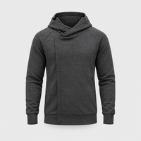 Jared | Mens Crossover Zip Hoodie with Asymmetric Hood | Cotton Blend Fleece, Hidden Zipper | Gray, Navy, Black S-XXL