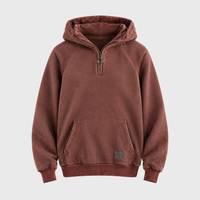 Derek | Mens Cotton Quarter-Zip Hoodie, Relaxed Fit | Thick Knit, Elastic Cuffs | Burgundy, Green, Black and Gray S-XXL