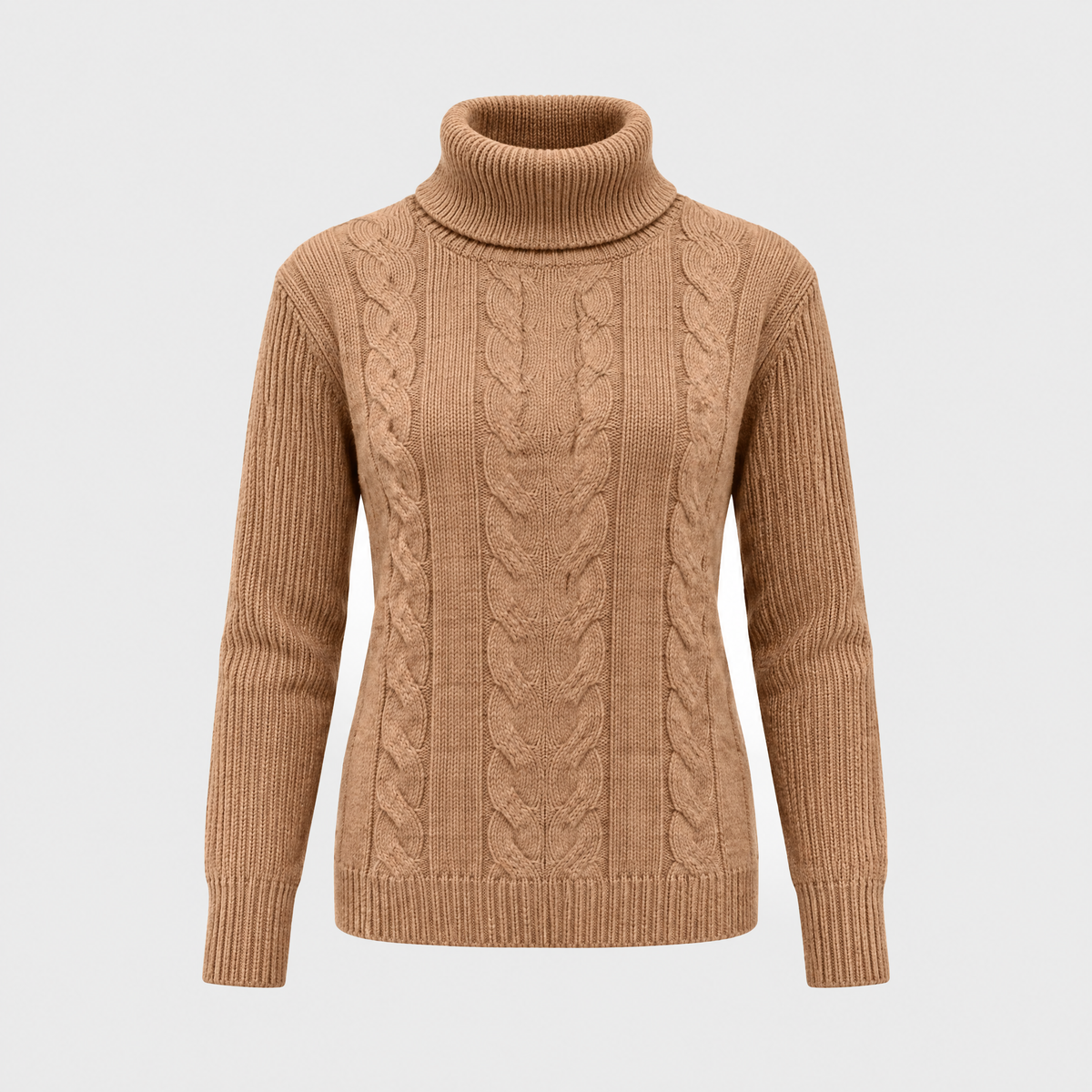 Catherine Womens Cable Knit Turtleneck Sweater in Apricot