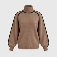Anabella | Womens Wool Cashmere Blend Turtleneck Sweater | Black Tipping Accents | Mocha, Cream, Graphite XS-2XL