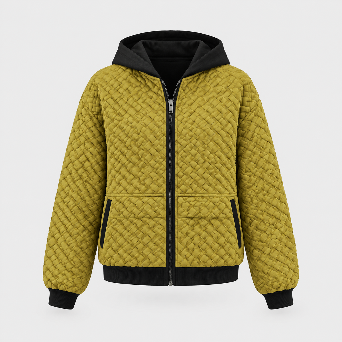 Mirelle Womens Quilted Hooded Jacket, Basketweave Pattern in Amber