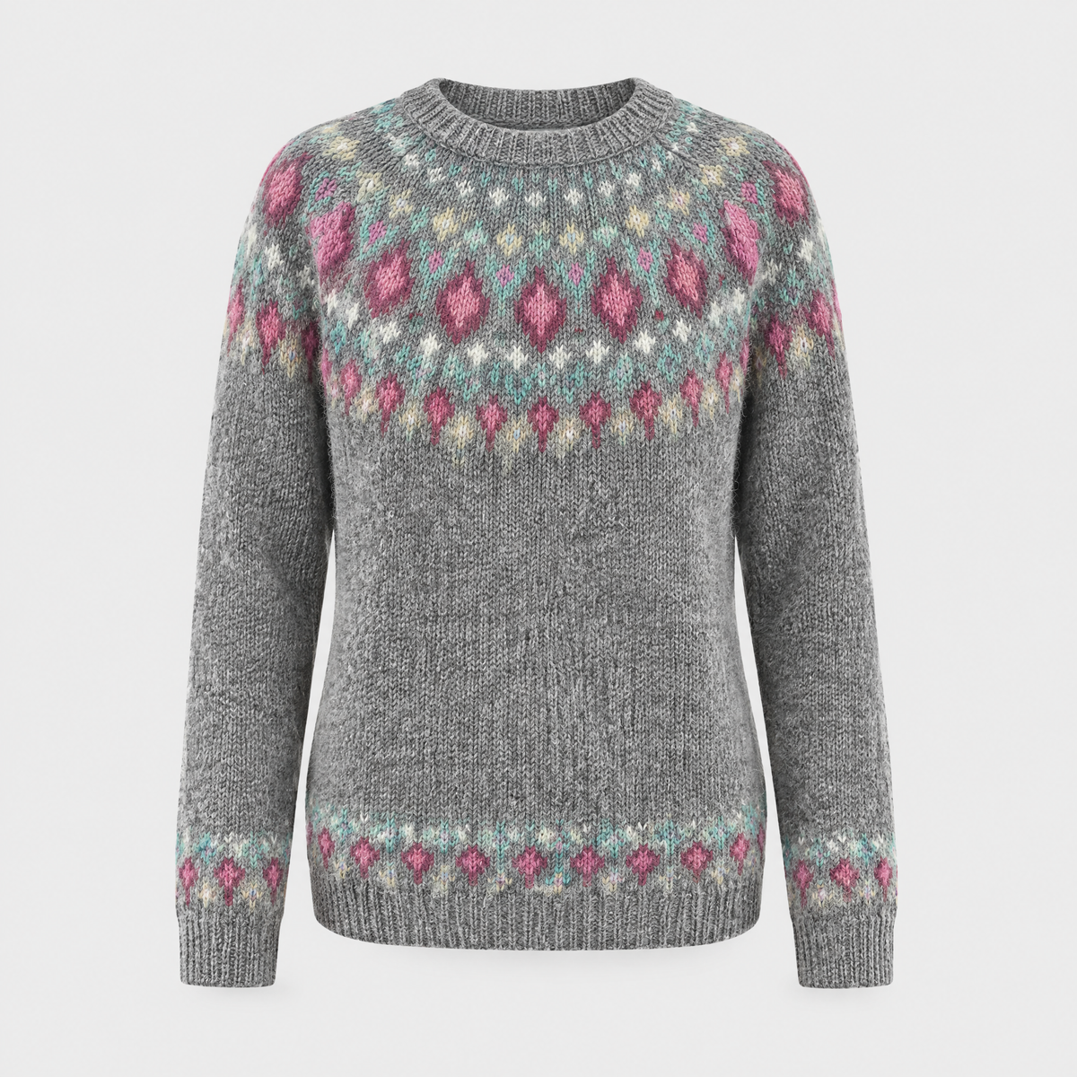 Women's Nordic Fair-Isle Knit Sweater, Crew Neck | Relaxed Pullover Fit, Colorful Yoke Pattern | 5 Colorways | XS–3XL