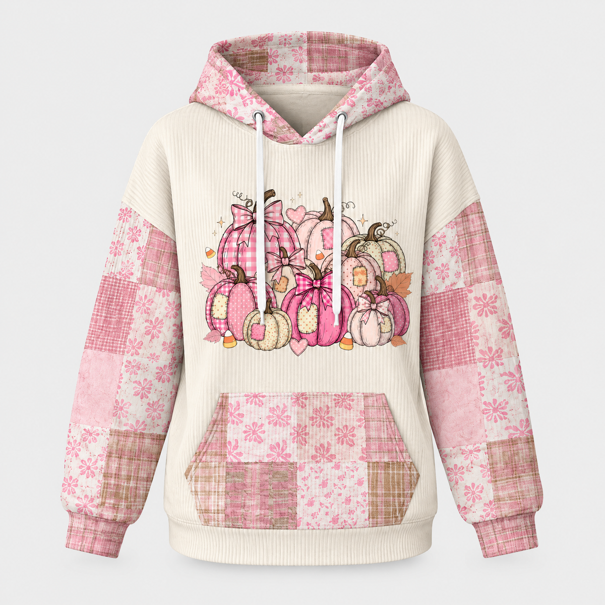 Women's Thanksgiving Pumpkin Hoodie, Relaxed Fit | Charming Seasonal Motif, Soft Warm Layer | Beige | S–5XL