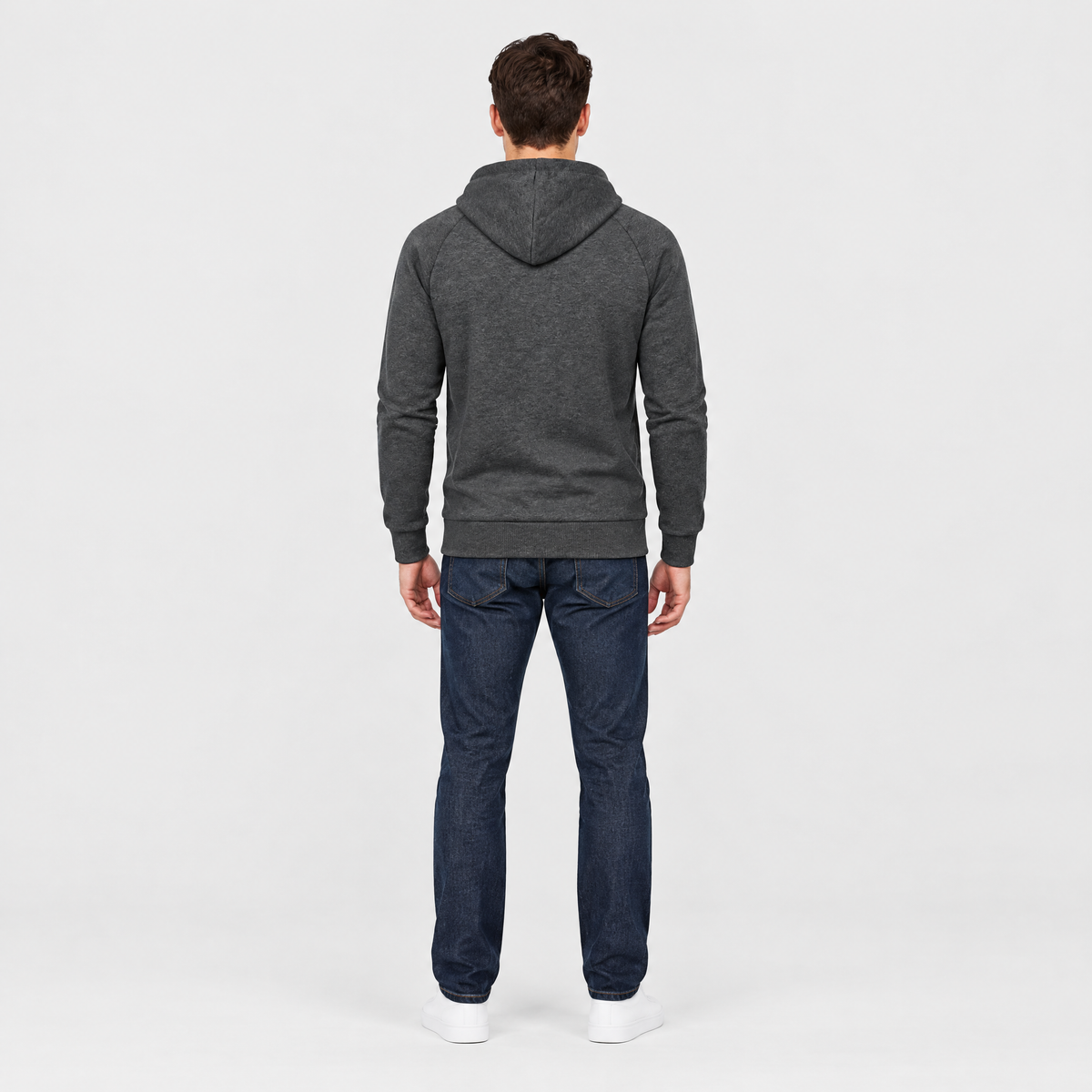 Jared Mens Crossover Zip Hoodie in Gray, back view on model