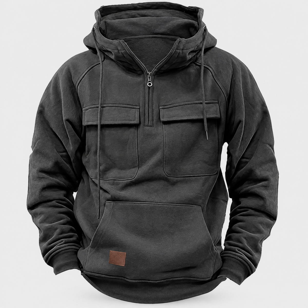 Scott Mens Half-Zip Hoodie with Chest Cargo Pockets in Charcoal