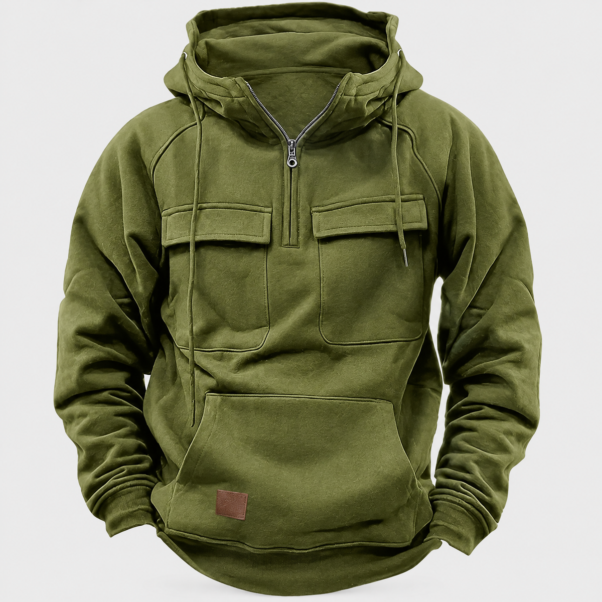 Scott Mens Half-Zip Hoodie with Chest Cargo Pockets in Green
