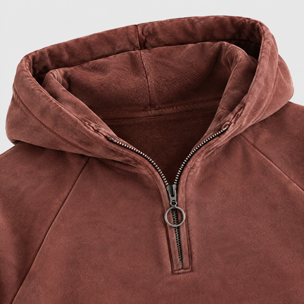 Derek Mens Cotton Quarter-Zip Hoodie, hood and quarter-zip detail