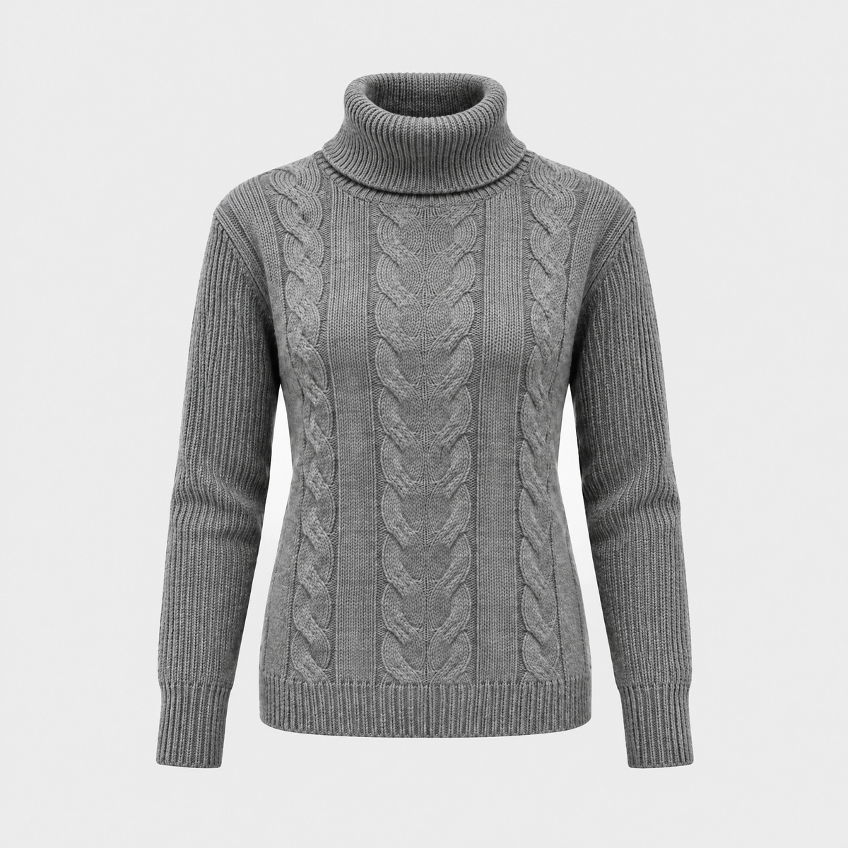 Catherine Womens Cable Knit Turtleneck Sweater in Gray