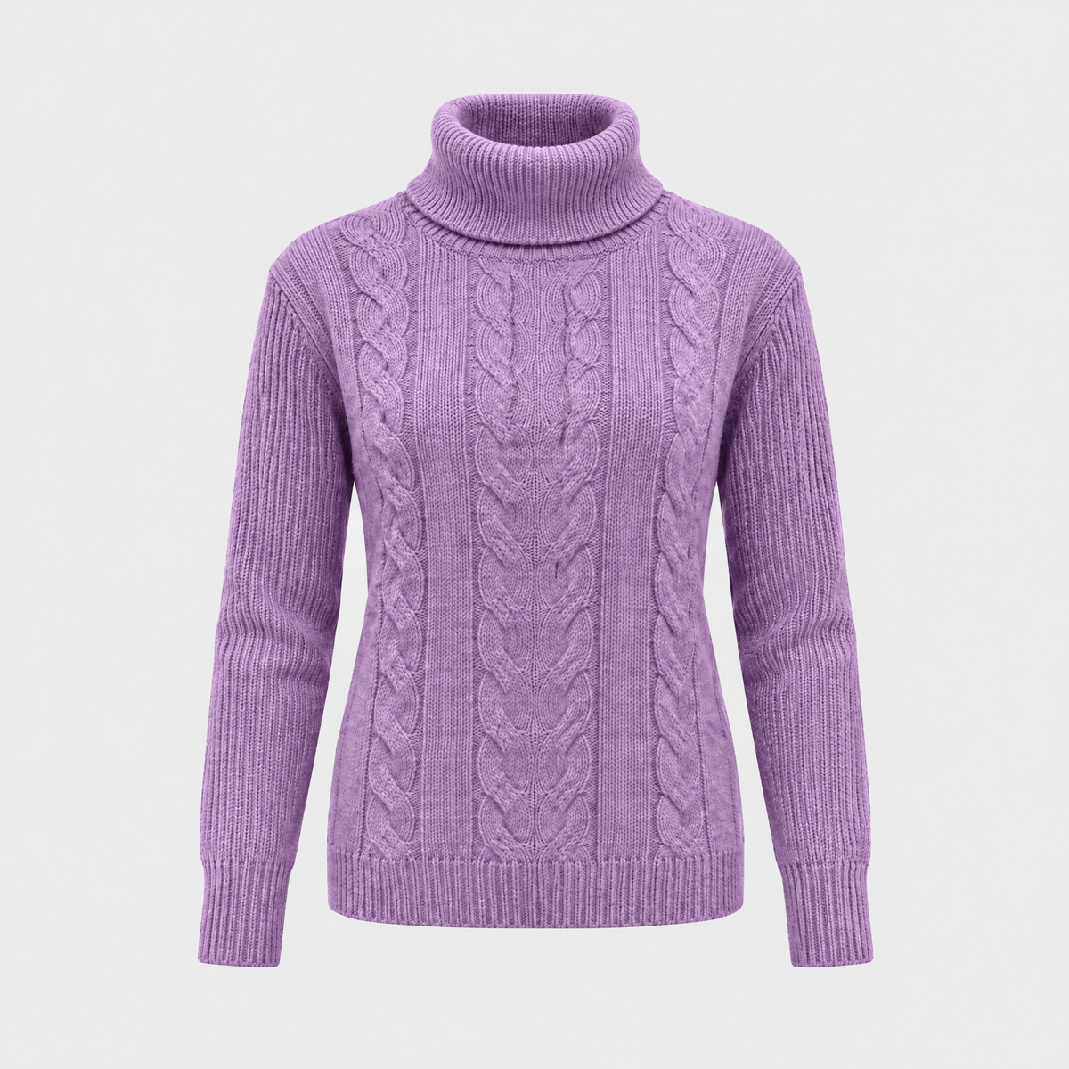 Catherine Womens Cable Knit Turtleneck Sweater in Lilac