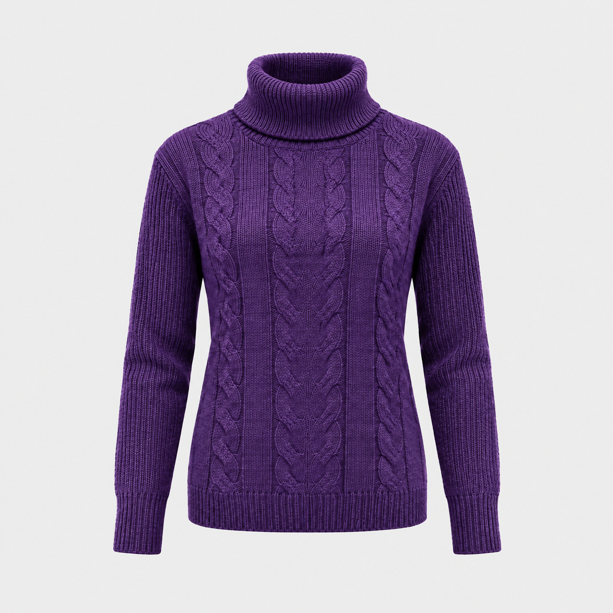 Catherine Womens Cable Knit Turtleneck Sweater in Purple
