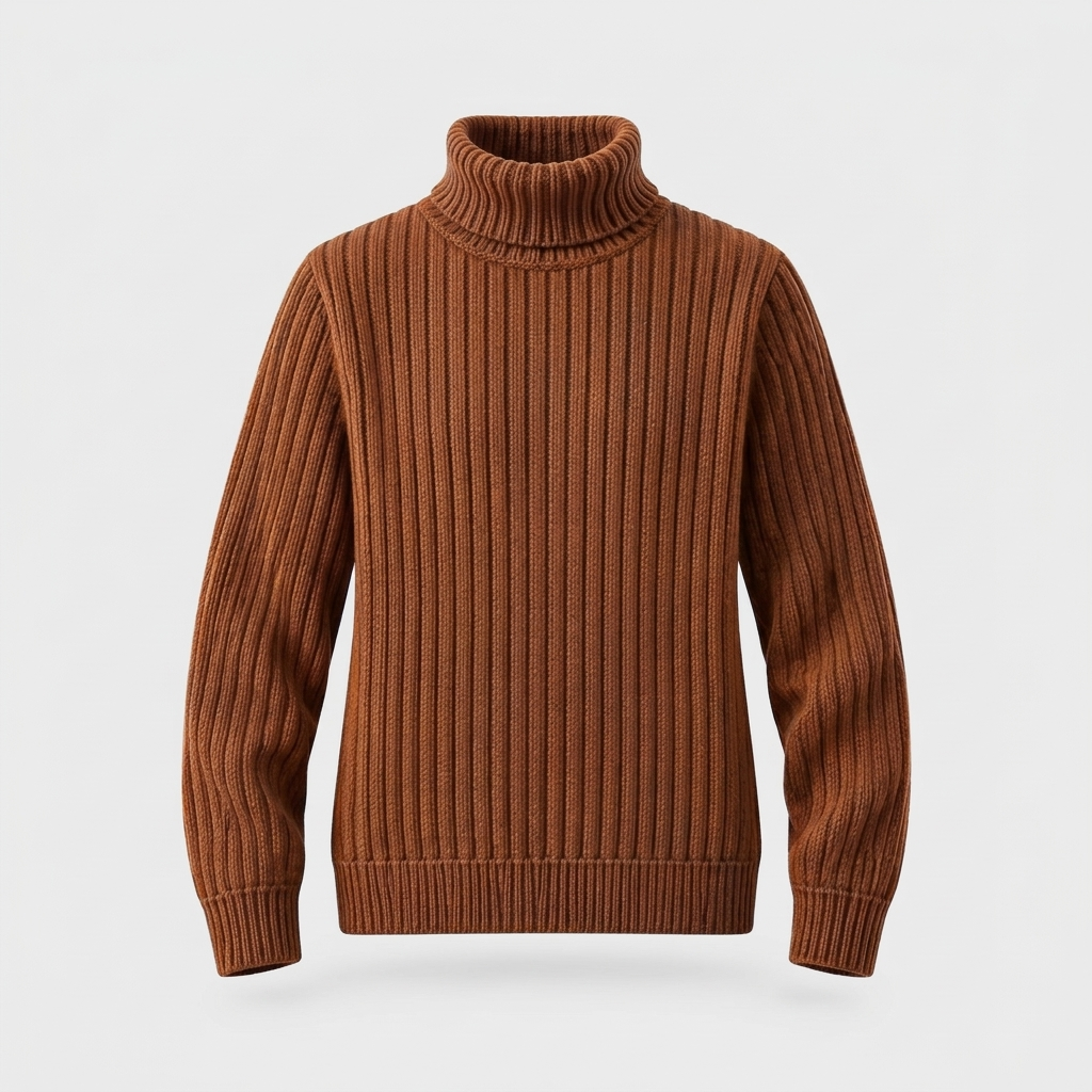 Colton Mens Wool Blend Turtleneck Sweater in Mocha Brown
