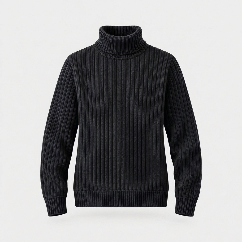 Colton Mens Wool Blend Turtleneck Sweater in Midnight Black