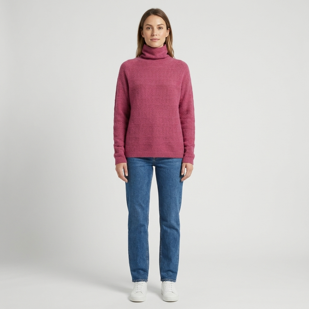Aurielle Womens Wool Turtleneck Sweater in Berry Pink, worn, front view