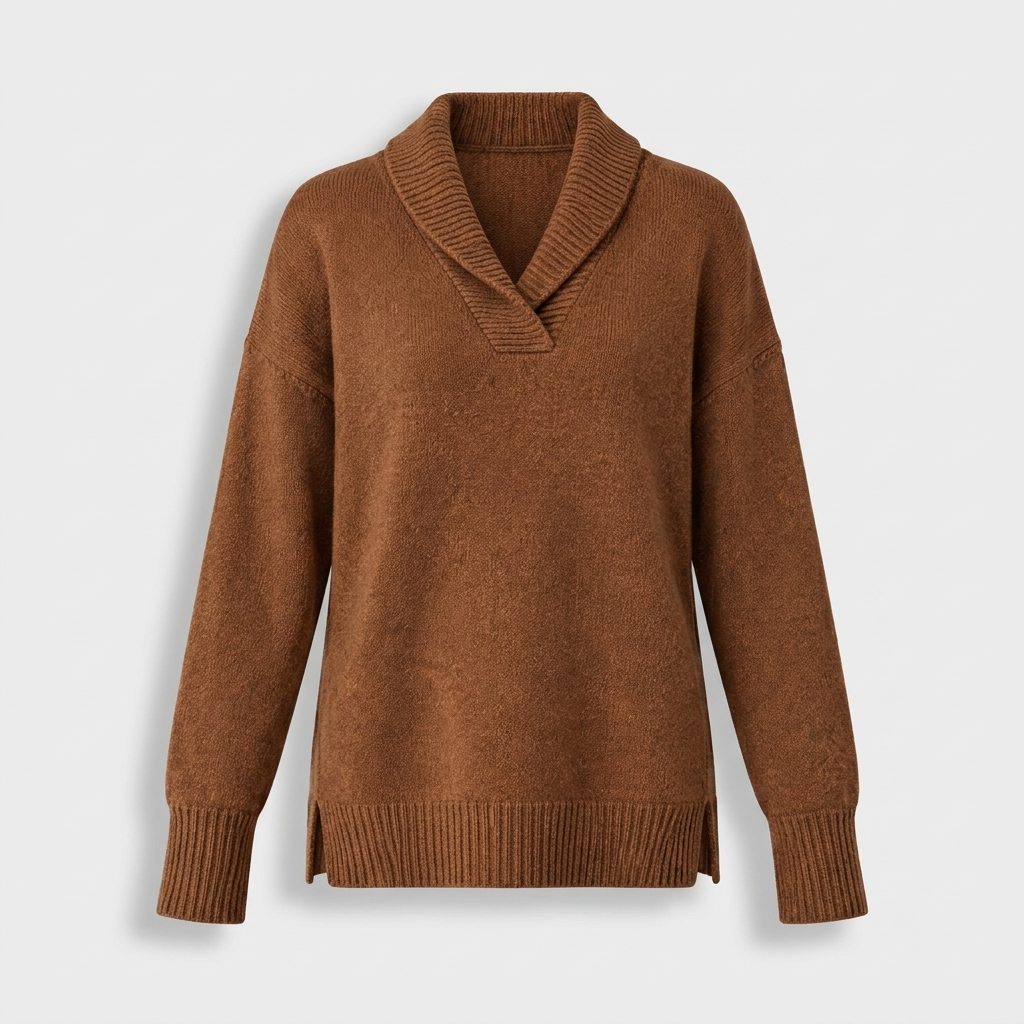 Bethany Womens Oversized Cashmere Blend Collared Sweater in Brown