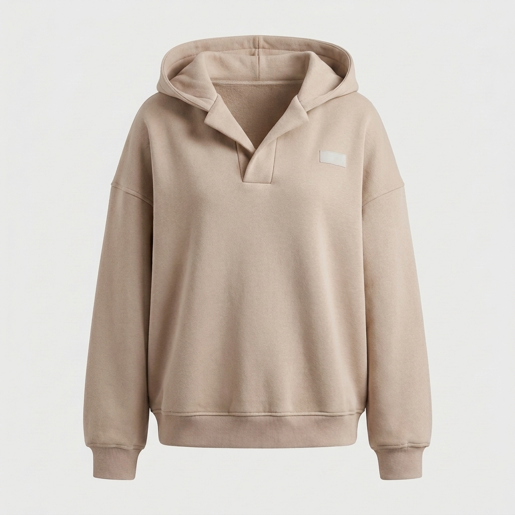 Melanie Womens Oversized Hoodie with V-Neck in Beige
