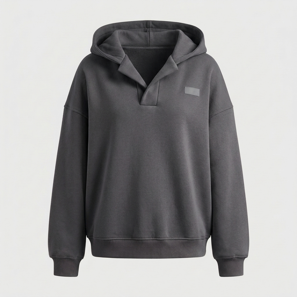 Melanie Womens Oversized Hoodie with V-Neck in Gray