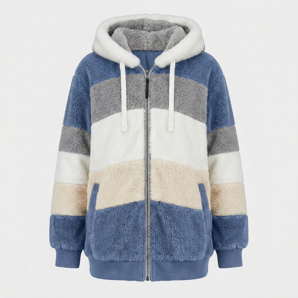 Christa Womens Oversized Hooded Jacket with Color Block Design in Blue