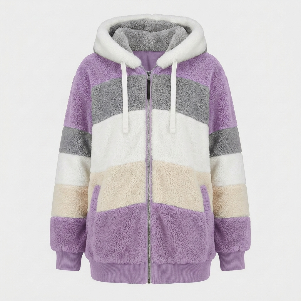 Christa Womens Oversized Hooded Jacket with Color Block Design in Purple