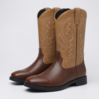 Rick | Mens Cowboy Boots, Tall Western Riding Boots | Flame Stitching, Pointed Toe, Side Tabs | Black, Khaki US 5.5-9.5