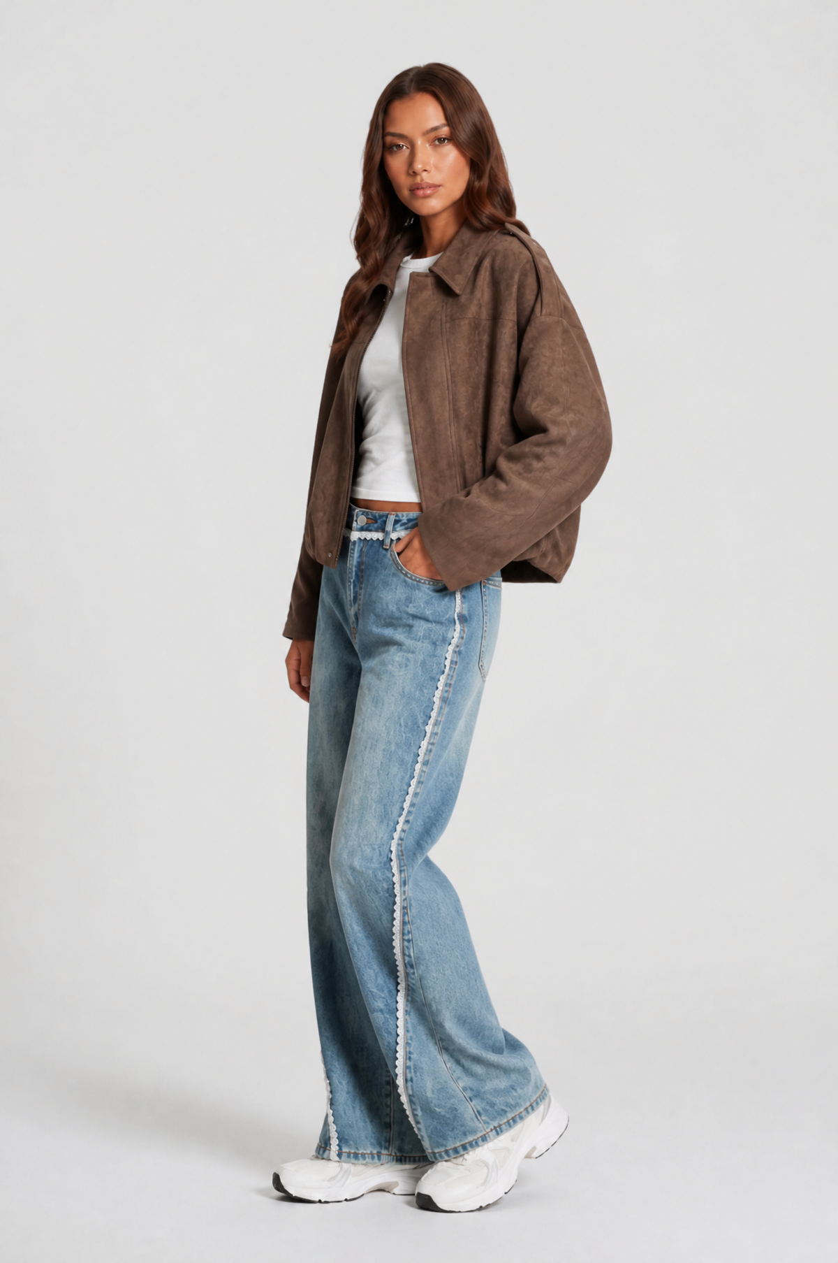 Jean Womens Oversized Suede Jacket, Cropped