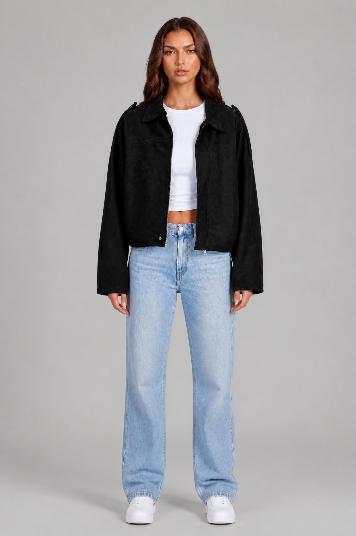 Jean Womens Oversized Suede Jacket, Cropped