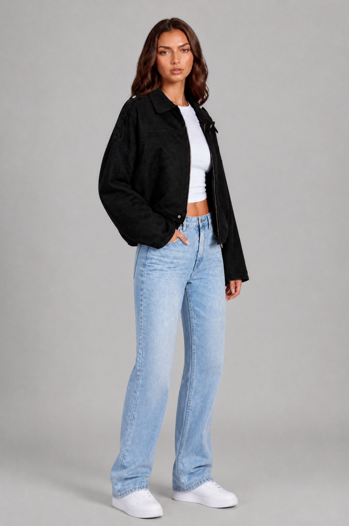 Jean Womens Oversized Suede Jacket, Cropped